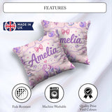 Custom Name Unicorn Stars Birds Bows Candy Pink Seamless Pattern Square Filled Cushion Throw Pillow Sofa Bed Home Decor Zip Washable UK Made