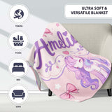 Cute Unicorn Pastel Stars Birds Bows Candy Pink Seamless Pattern  Personalised Custom Name Super Soft Fleece Blanket Bed Sofa Throw