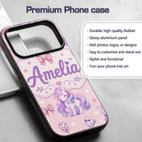 Cute Unicorn Pastel Stars Birds Bows Candy Pink Custom Name Protective Phone Case Mobile Cover Durable Everyday Smartphone Shock Resistant