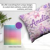 Custom Name Unicorn Stars Birds Bows Candy Pink Seamless Pattern Square Filled Cushion Throw Pillow Sofa Bed Home Decor Zip Washable UK Made