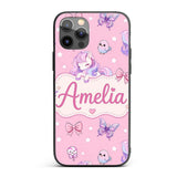 Cute Unicorn Pastel Stars Birds Bows Candy Pink Custom Name Protective Phone Case Mobile Cover Durable Everyday Smartphone Shock Resistant
