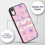 Cute Unicorn Pastel Stars Birds Bows Candy Pink Custom Name Protective Phone Case Mobile Cover Durable Everyday Smartphone Shock Resistant