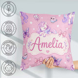 Custom Name Unicorn Stars Birds Bows Candy Pink Seamless Pattern Square Filled Cushion Throw Pillow Sofa Bed Home Decor Zip Washable UK Made