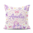 Custom Name Unicorn Stars Birds Bows Candy Grey Seamless Pattern Square Filled Cushion Throw Pillow Sofa Bed Home Decor Zip Washable UK Made