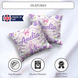 Custom Name Unicorn Stars Birds Bows Candy Grey Seamless Pattern Square Filled Cushion Throw Pillow Sofa Bed Home Decor Zip Washable UK Made
