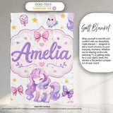 Cute Unicorn Pastel Stars Birds Bows Candy Grey Seamless Pattern  Personalised Custom Name Super Soft Fleece Blanket Bed Sofa Throw