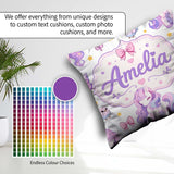 Custom Name Unicorn Stars Birds Bows Candy Grey Seamless Pattern Square Filled Cushion Throw Pillow Sofa Bed Home Decor Zip Washable UK Made