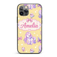 Cute Unicorn Pastel Stars Birds Bows Candy Yellow Custom Name Protective Phone Case Mobile Cover Durable Everyday Smartphone Shock Resistant