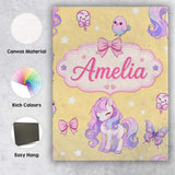 Personalised Name Cute Unicorn Pastel Stars Custom  Bespoke Interior Contemporary Canvas Wall Art Print Decor Picture Ready to Hang