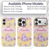 Cute Unicorn Pastel Stars Birds Bows Candy Yellow Custom Name Protective Phone Case Mobile Cover Durable Everyday Smartphone Shock Resistant