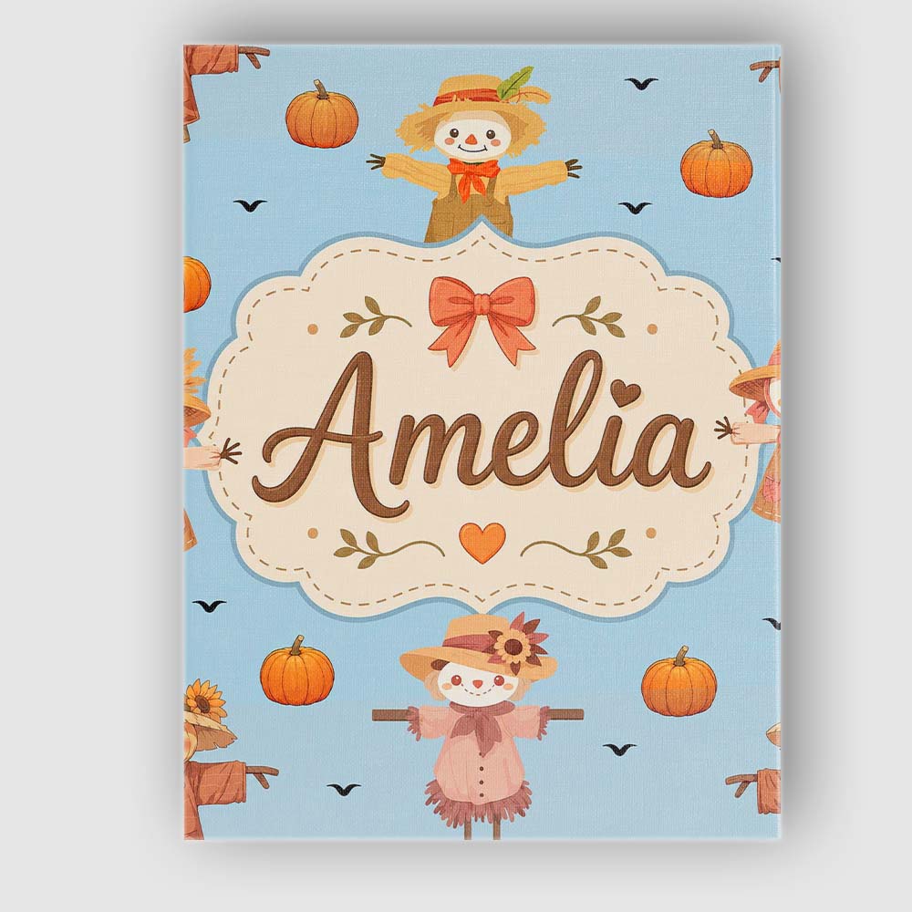 Personalised Name Cute Autumn Scarecrow Custom  Modern Room Accent Elegant Feature Canvas Wall Art Print Decor Picture Ready to Hang