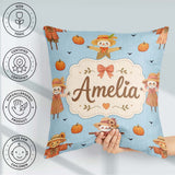 Custom Name Autumn Scarecrow Pumpkins Blue Seamless Pattern Name Square Filled Cushion Throw Pillow Sofa Bed Home Decor Zip Washable UK Made