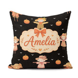 Custom Name Scarecrow Pumpkins Birds Black Seamless Pattern Name Square Filled Cushion Throw Pillow Sofa Bed Home Decor Zip Washable UK Made