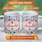Personalized Custom Name Soft Pastel Ice Cream Cone Repeat on Neutral Background Minimal 11oz Ceramic Coffee Tea Mug White Large Handle