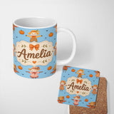 Personalized Custom Name Cute Autumn Scarecrow Pumpkins Birds Sky Seamless Pattern Name 11oz Ceramic Coffee Tea Mug White Large Handle