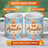 Personalized Custom Name Cute Autumn Scarecrow Pumpkins Birds Sky Seamless Pattern Name 11oz Ceramic Coffee Tea Mug White Large Handle
