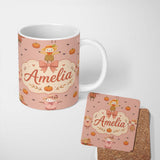 Personalized Custom Name Cute Autumn Scarecrow Pumpkins Birds Peach Seamless Pattern Name 11oz Ceramic Coffee Tea Mug White Large Handle