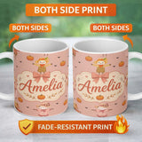 Personalized Custom Name Cute Autumn Scarecrow Pumpkins Birds Peach Seamless Pattern Name 11oz Ceramic Coffee Tea Mug White Large Handle