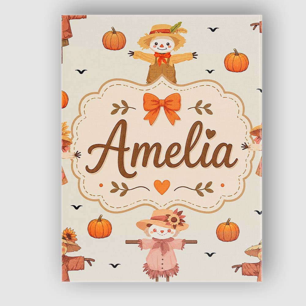 Personalised Name Cute Autumn Scarecrow Custom  Modern Room Accent Elegant Feature Canvas Wall Art Print Decor Picture Ready to Hang