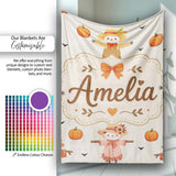 Cute Autumn Scarecrow Pumpkins Birds Cream Seamless Pattern Name  Personalised Custom Name Super Soft Fleece Blanket Bed Sofa Throw