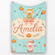 Cute Autumn Scarecrow Pumpkins Flying Birds Teal Seamless Pattern  Personalised Custom Name Super Soft Fleece Blanket Bed Sofa Throw