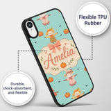 Cute Autumn Scarecrow Pumpkins Flying Birds Teal Custom Name Protective Phone Case Mobile Cover Durable Everyday Smartphone Shock Resistant
