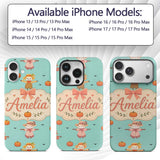 Cute Autumn Scarecrow Pumpkins Flying Birds Teal Custom Name Protective Phone Case Mobile Cover Durable Everyday Smartphone Shock Resistant