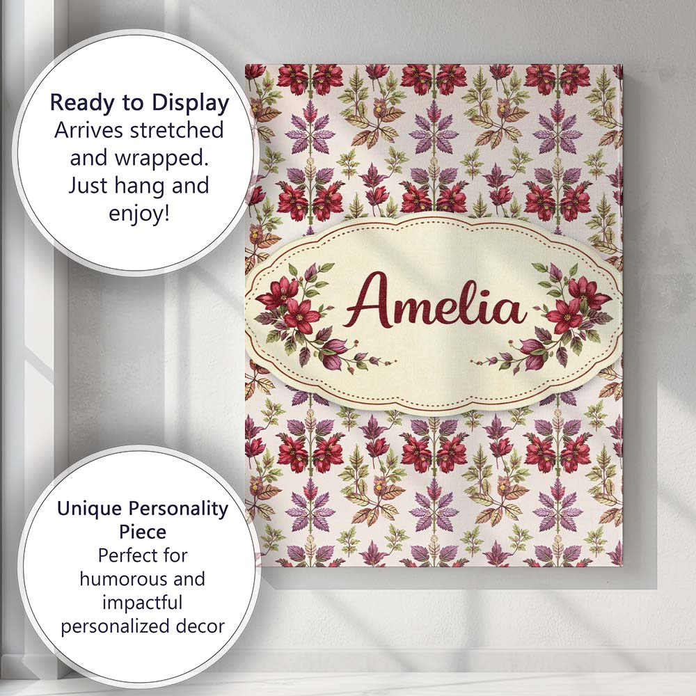 Personalised Name Pastel Watercolor Leaves Soft Botanical Seamless Custom  Unique Canvas Wall Art Print Decor Picture Ready to Hang