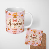 Personalized Custom Name Cute Autumn Scarecrow Pumpkins Flying Birds Blush Seamless Pattern 11oz Ceramic Coffee Tea Mug White Large Handle