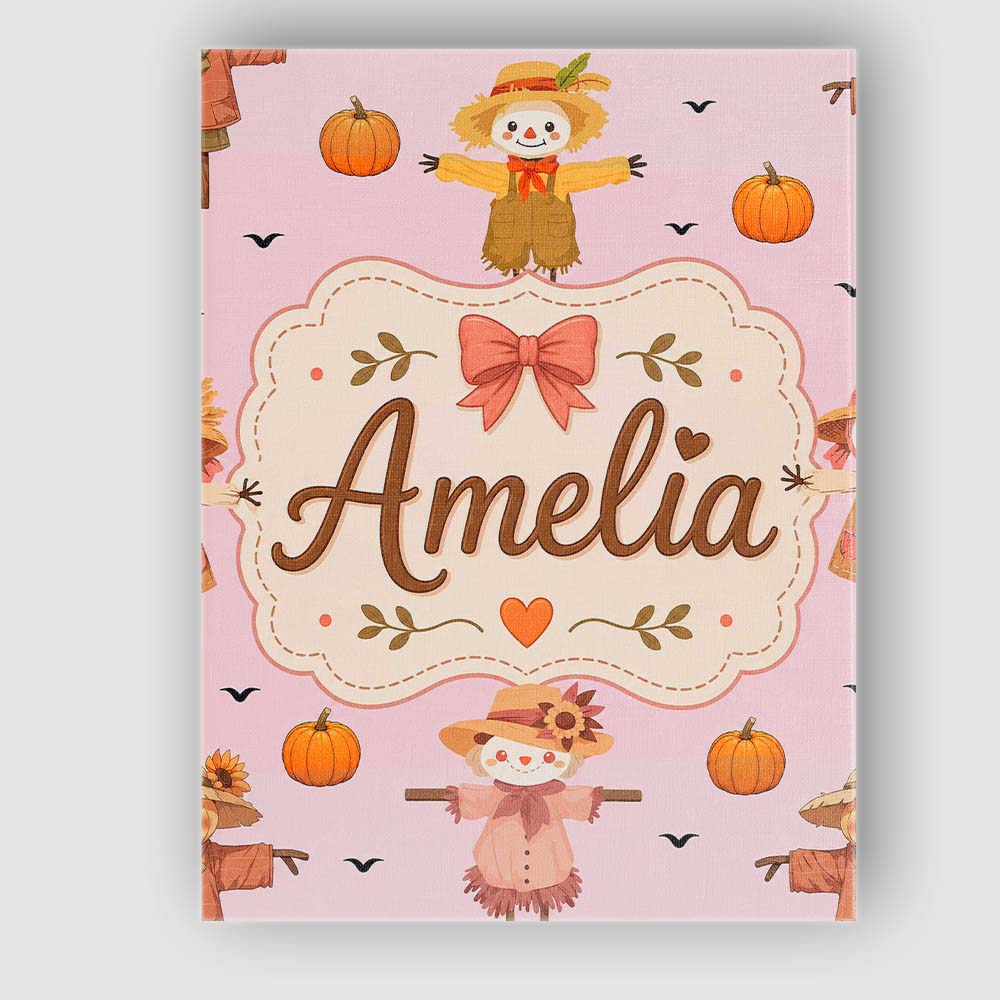 Personalised Name Cute Autumn Scarecrow Custom  Modern Room Accent Elegant Feature Canvas Wall Art Print Decor Picture Ready to Hang