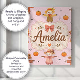 Personalised Name Cute Autumn Scarecrow Custom  Modern Room Accent Elegant Feature Canvas Wall Art Print Decor Picture Ready to Hang