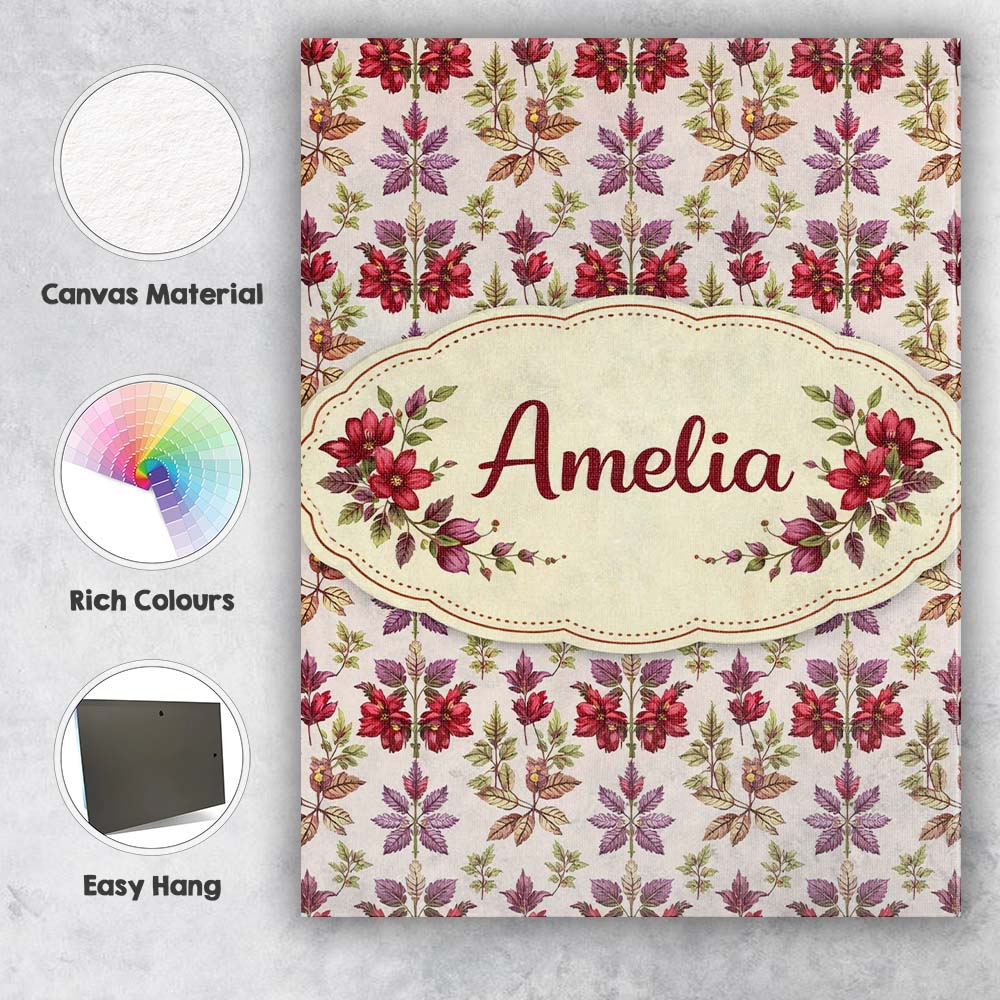 Personalised Name Pastel Watercolor Leaves Soft Botanical Seamless Custom  Unique Canvas Wall Art Print Decor Picture Ready to Hang