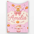 Cute Autumn Scarecrow Pumpkins Flying Birds Pink Seamless Pattern  Personalised Custom Name Super Soft Fleece Blanket Bed Sofa Throw