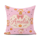 Custom Name Autumn Scarecrow Pumpkins Flying Birds Pink Seamless Square Filled Cushion Throw Pillow Sofa Bed Home Decor Zip Washable UK Made