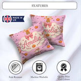 Custom Name Autumn Scarecrow Pumpkins Flying Birds Pink Seamless Square Filled Cushion Throw Pillow Sofa Bed Home Decor Zip Washable UK Made