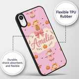 Cute Autumn Scarecrow Pumpkins Flying Birds Pink Custom Name Protective Phone Case Mobile Cover Durable Everyday Smartphone Shock Resistant
