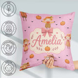 Custom Name Autumn Scarecrow Pumpkins Flying Birds Pink Seamless Square Filled Cushion Throw Pillow Sofa Bed Home Decor Zip Washable UK Made