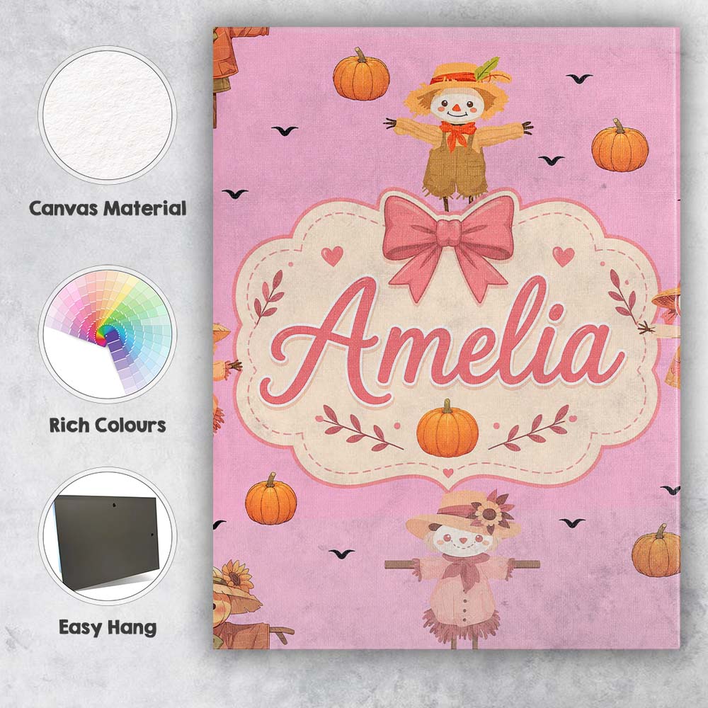 Personalised Name Cute Autumn Scarecrow Custom  Modern Room Accent Elegant Feature Canvas Wall Art Print Decor Picture Ready to Hang