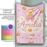 Cute Autumn Scarecrow Pumpkins Flying Birds Pink Seamless Pattern  Personalised Custom Name Super Soft Fleece Blanket Bed Sofa Throw
