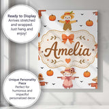 Personalised Name Cute Autumn Scarecrow Custom  Modern Room Accent Elegant Feature Canvas Wall Art Print Decor Picture Ready to Hang