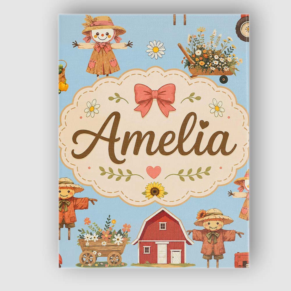 Personalised Name Cute Autumn Farm Barn Custom  Modern Room Accent Elegant Feature Canvas Wall Art Print Decor Picture Ready to Hang