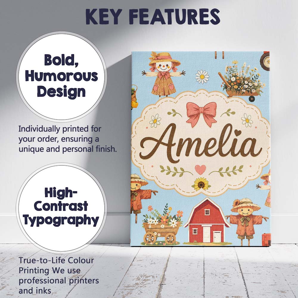 Personalised Name Cute Autumn Farm Barn Custom  Modern Room Accent Elegant Feature Canvas Wall Art Print Decor Picture Ready to Hang