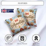 Custom Name Cute Autumn Farm Barn Scarecrow Floral Blue Seamless Square Filled Cushion Throw Pillow Sofa Bed Home Decor Zip Washable UK Made