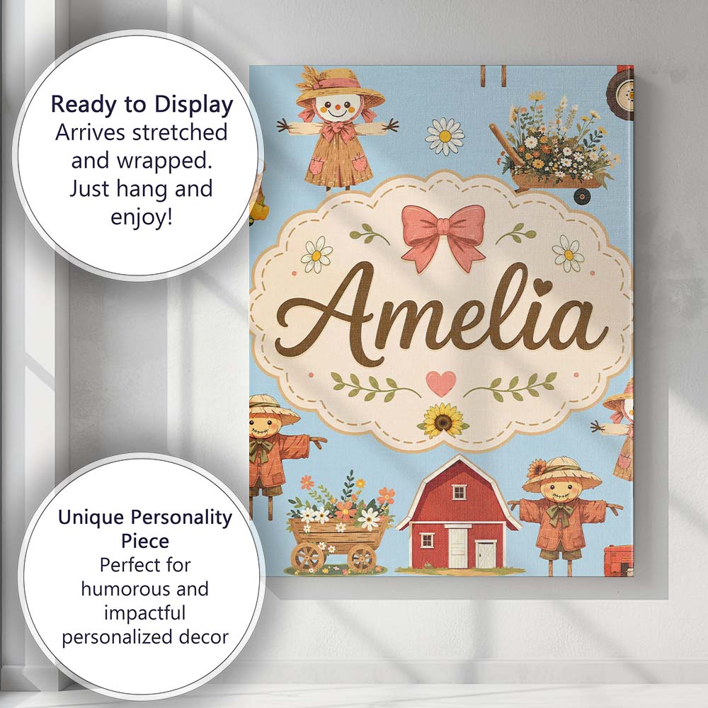 Personalised Name Cute Autumn Farm Barn Custom  Modern Room Accent Elegant Feature Canvas Wall Art Print Decor Picture Ready to Hang
