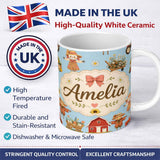 Personalized Custom Name Cute Autumn Farm Barn Scarecrow Sunflower Floral Blue Seamless 11oz Ceramic Coffee Tea Mug White Large Handle