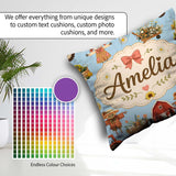 Custom Name Cute Autumn Farm Barn Scarecrow Floral Blue Seamless Square Filled Cushion Throw Pillow Sofa Bed Home Decor Zip Washable UK Made