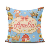 Custom Name Cute Autumn Farm Barn Scarecrow Sunflower Floral Sky Square Filled Cushion Throw Pillow Sofa Bed Home Decor Zip Washable UK Made
