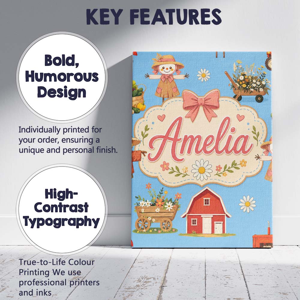Personalised Name Cute Autumn Farm Barn Custom  Modern Room Accent Elegant Feature Canvas Wall Art Print Decor Picture Ready to Hang