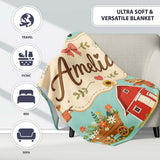 Cute Autumn Farm Barn Scarecrow Sunflower Floral Teal Seamless  Personalised Custom Name Super Soft Fleece Blanket Bed Sofa Throw