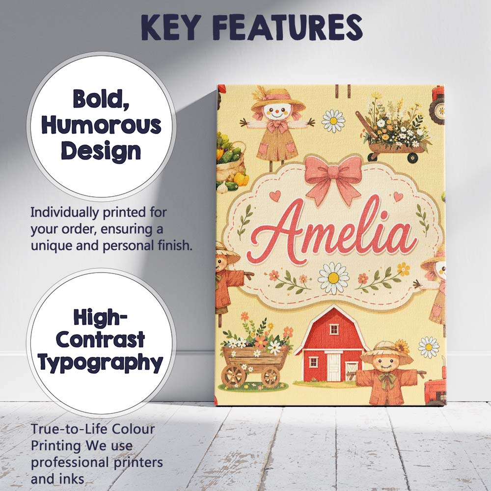 Personalised Name Cute Autumn Farm Barn Custom  Modern Room Accent Elegant Feature Canvas Wall Art Print Decor Picture Ready to Hang